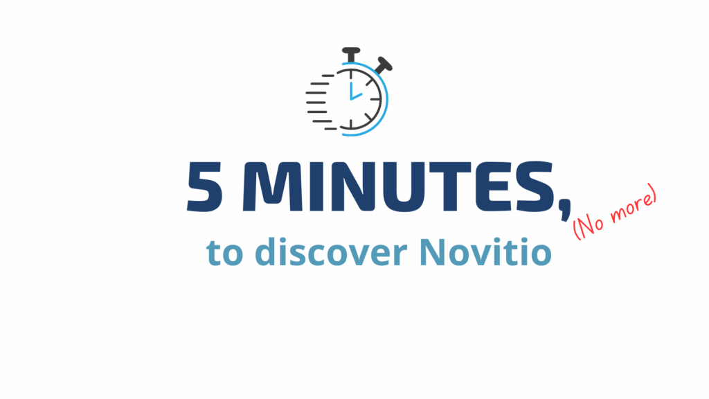 This image present the title with a design. we can see a clock above the title. All of these elements are presented with the colors of novitio